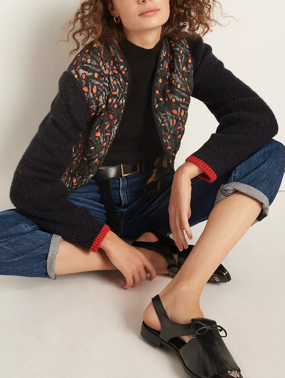Anthropologie bl-nk Alyxa Quilted open front knit sleeves Jacket wool&alpaca